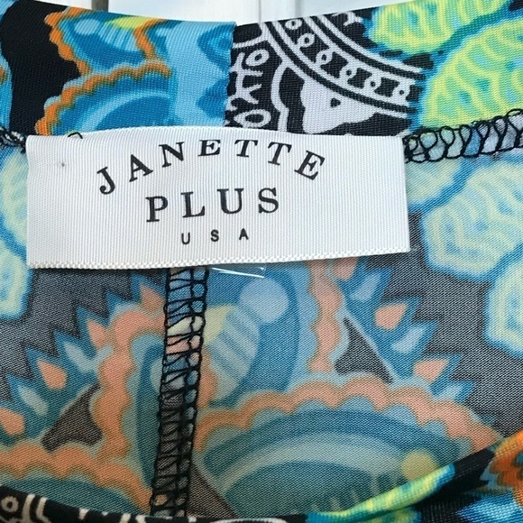 Janette Plus Womens Stretch Tunic Top Size 1X Keyhole 3/4 Sleeve Crochet Lace - Picture 6 of 7